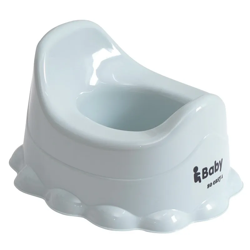 Children's small portable thickened toilet in green with lid, made of PP plastic, front view