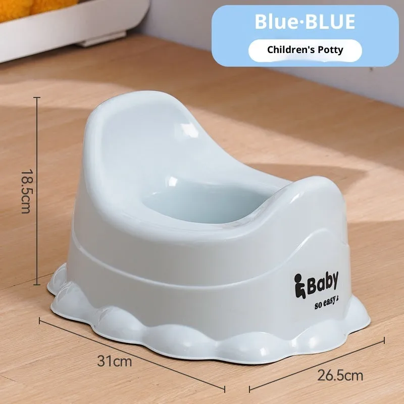 Children's small portable thickened toilet in green with lid, made of PP plastic, front view