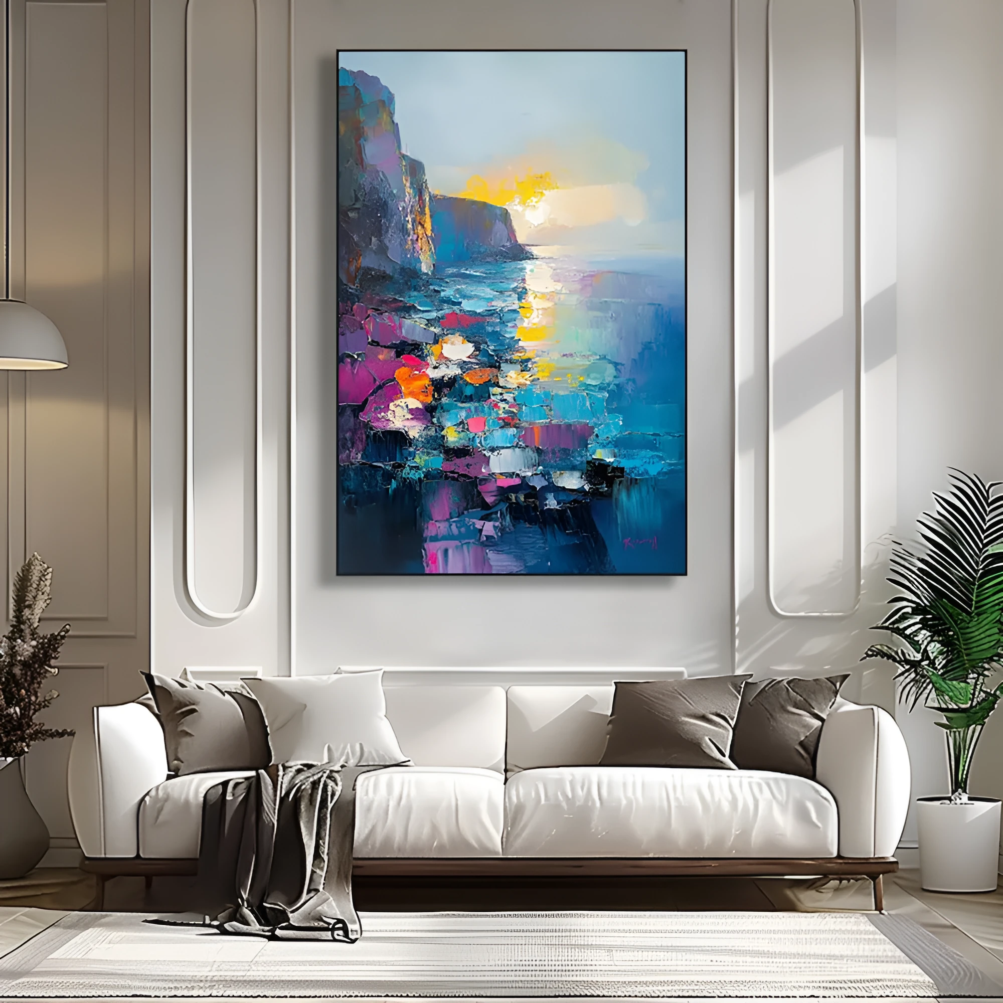 Handmade oil painting canvas wall art abstract Mediterranean scenery vertical rolled frameless unstretched