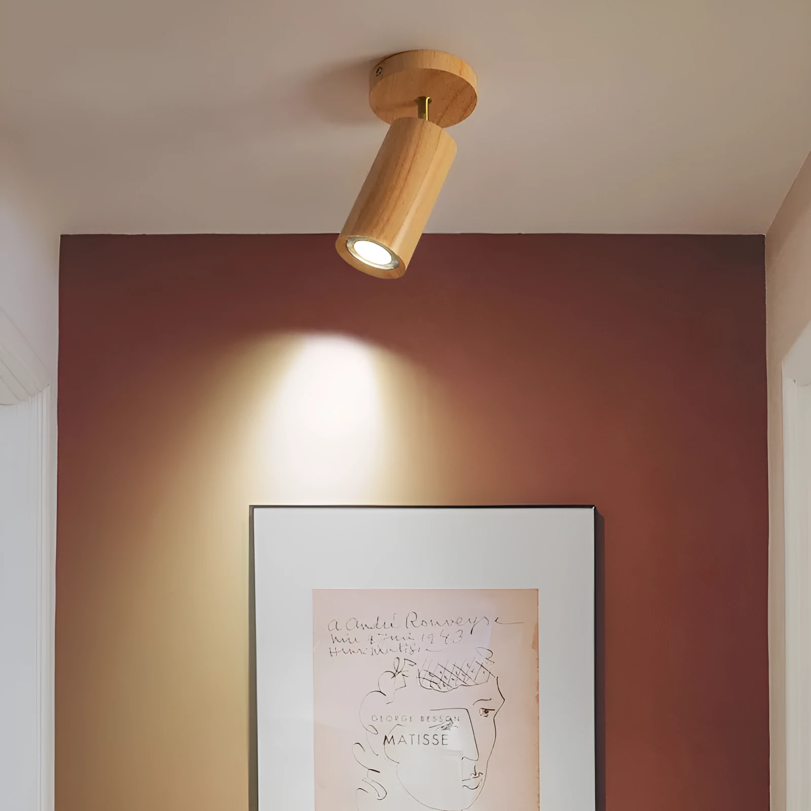 Simple log style spotlight ceiling lamp with 2 heads and 3 colour LED neutral light for living room