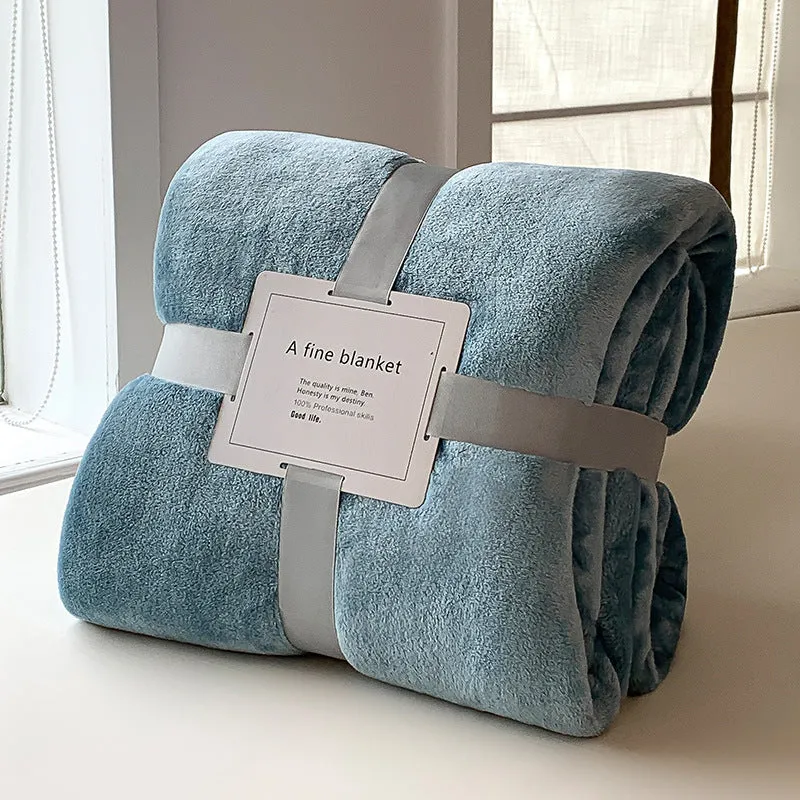 Thickened polyester fleece blanket in gray blue checked pattern as sofa cover