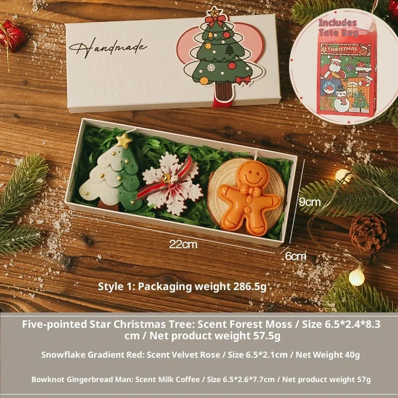 Christmas scented candle in soy wax gift box with wood pad and Christmas tree shape