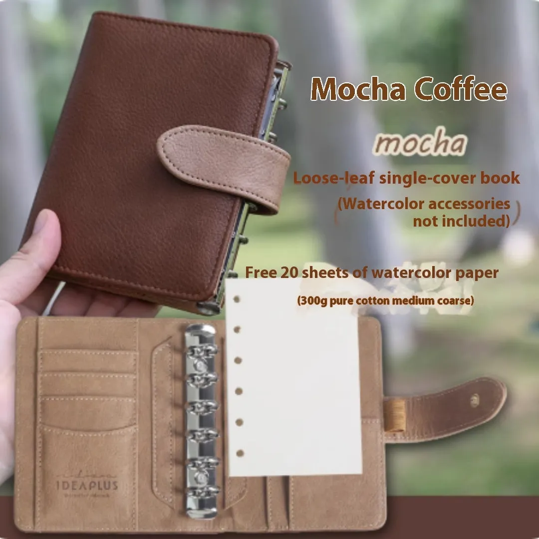 A7 loose-leaf watercolour notebook in five colour options showing removable sheets