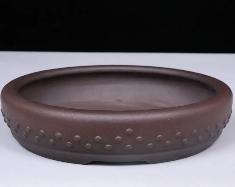 Large round mouth classical handmade purple clay flowerpot with breathable ceramic construction for desktop or floor use