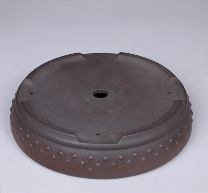 Large round mouth classical handmade purple clay flowerpot with breathable ceramic construction for desktop or floor use
