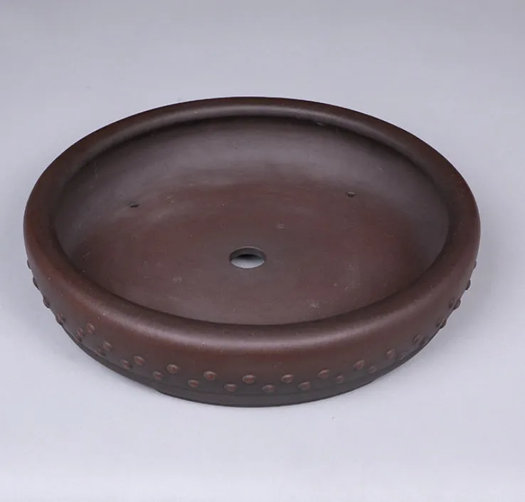 Large round mouth classical handmade purple clay flowerpot with breathable ceramic construction for desktop or floor use
