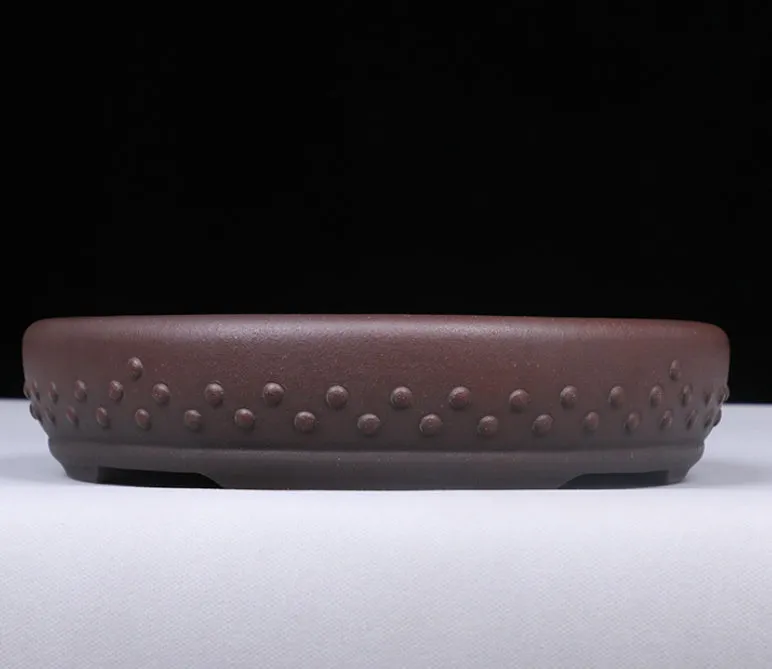 Large round mouth classical handmade purple clay flowerpot with breathable ceramic construction for desktop or floor use