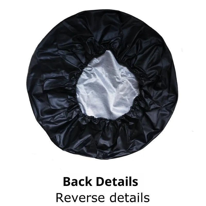 Pure black PVC faux leather spare tyre bag on a 16 inch car wheel