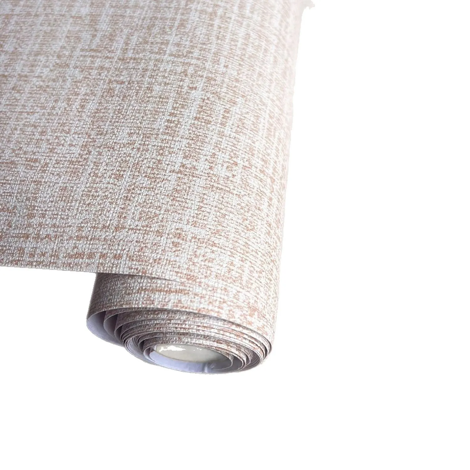 Linen textured self-adhesive wallpaper roll showing grey colour option with measurement diagram