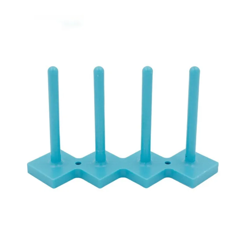 Plastic sewing machine bobbin storage rack with magnetic wire core bracket and four columns in blue, green, orange, red