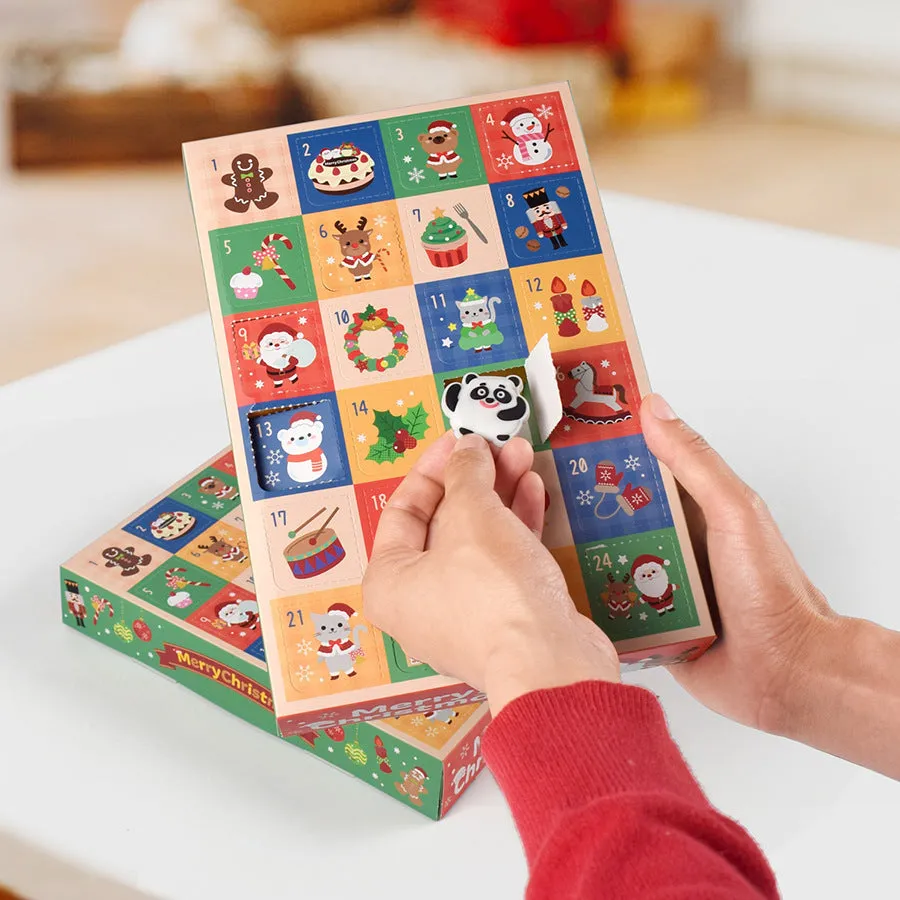 24-grid Christmas blind box with calendar spot stamp design, 25x17x4cm, on festive background