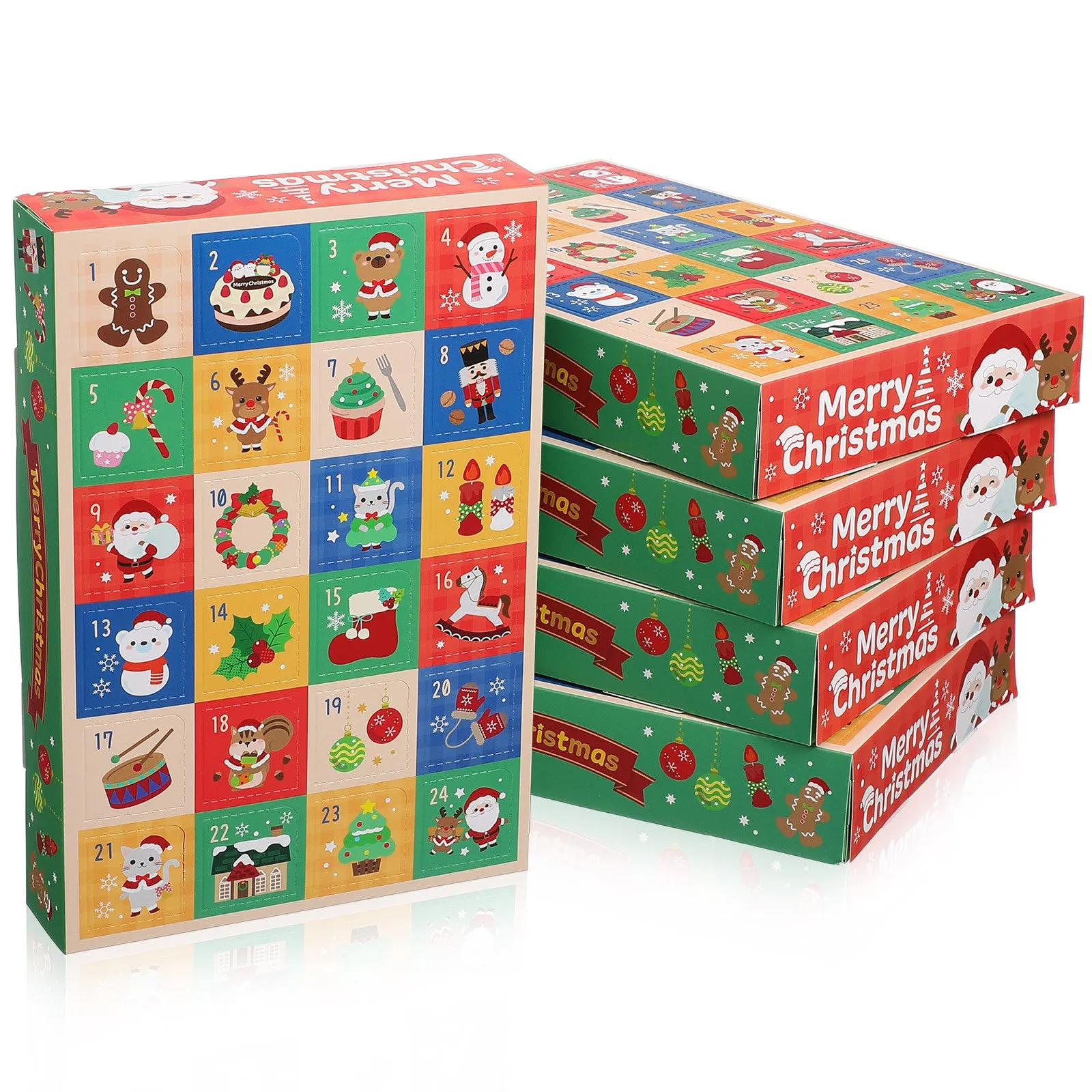 24-grid Christmas blind box with calendar spot stamp design, 25x17x4cm, on festive background