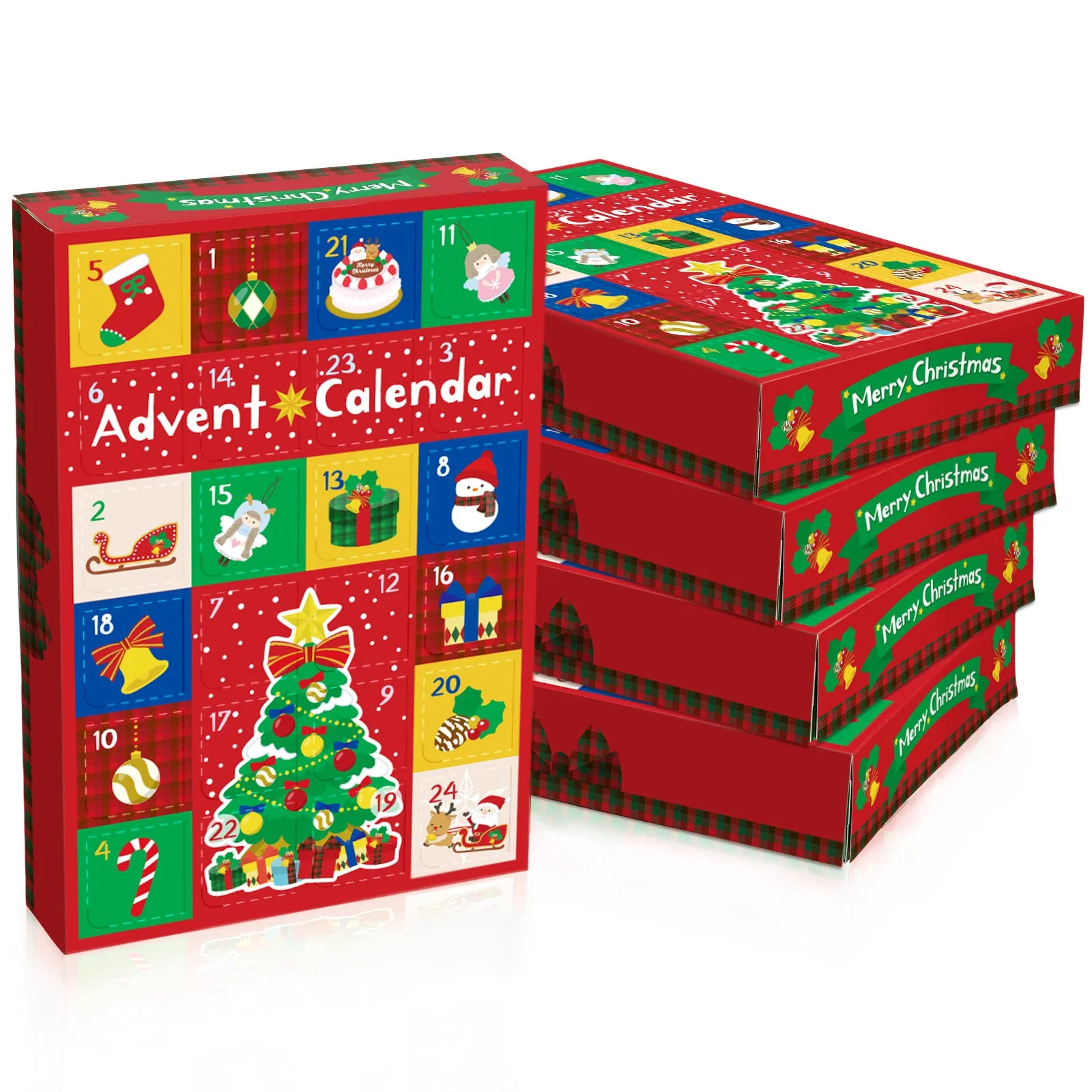 24-grid Christmas blind box with calendar spot stamp design, 25x17x4cm, on festive background