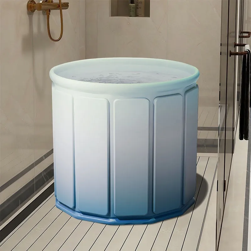 Foldable adult bath tub in sky blue colour made from thickened water-repellent cloth with drain pipe cushion