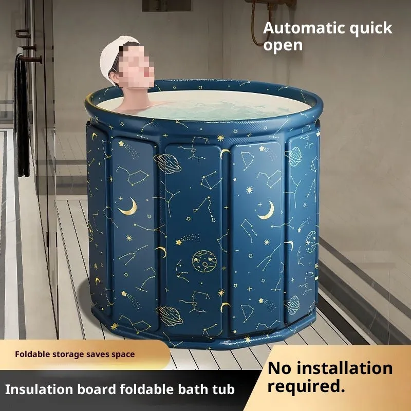 Foldable adult bath tub in sky blue colour made from thickened water-repellent cloth with drain pipe cushion