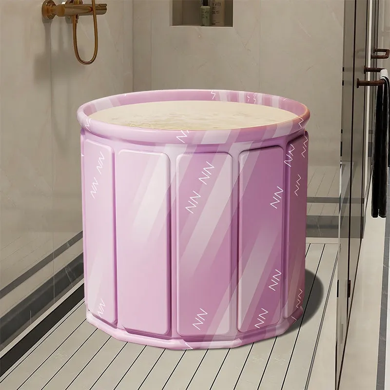 Foldable adult bath tub in sky blue colour made from thickened water-repellent cloth with drain pipe cushion
