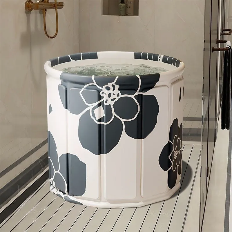 Foldable adult bath tub in sky blue colour made from thickened water-repellent cloth with drain pipe cushion