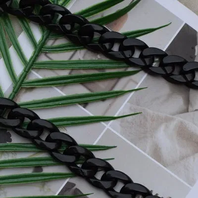 Acrylic bag chain shoulder strap in black, broken ring measuring 20cm x 30cm, plastic material