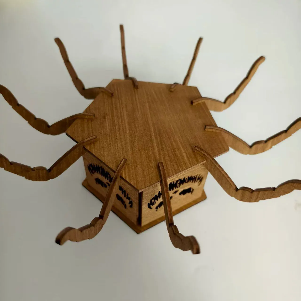 Wooden Halloween spider mini lantern candlestick with spider design measuring 21cm tall