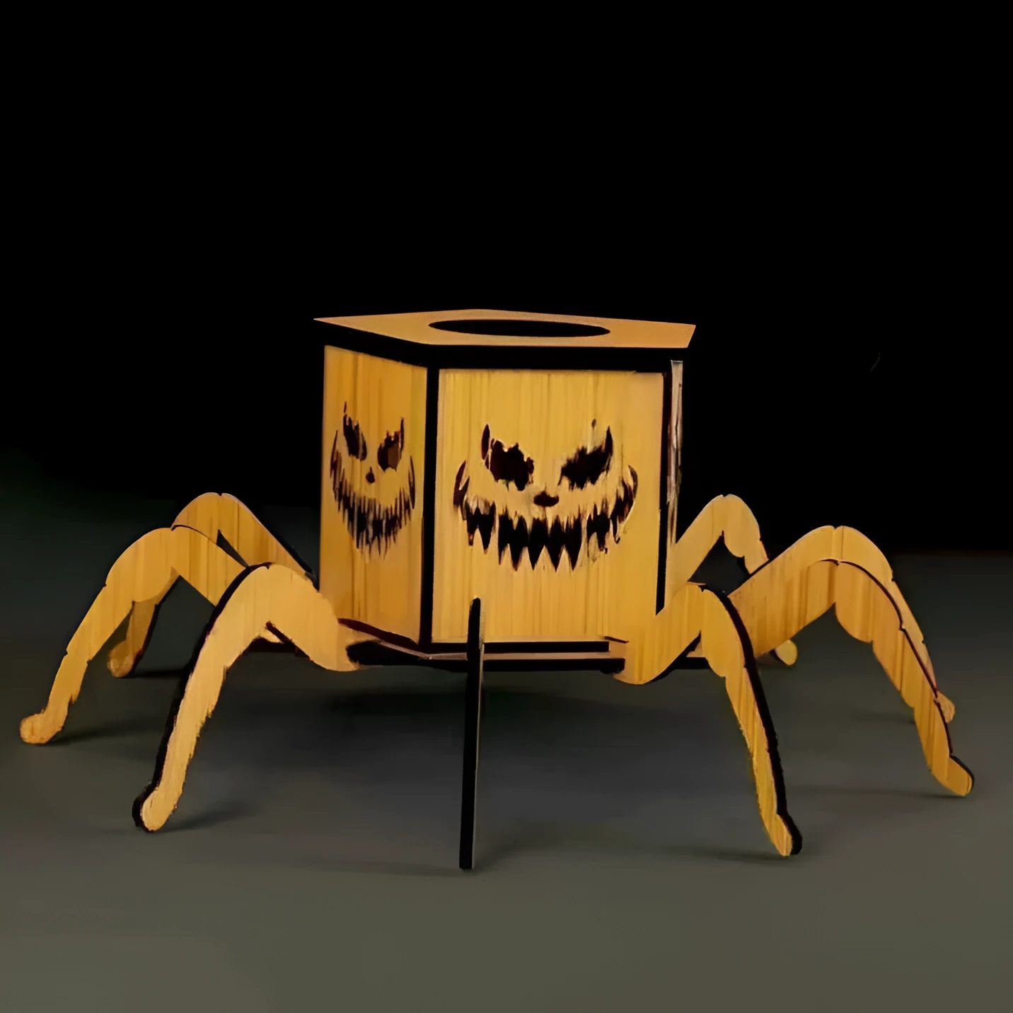 Wooden Halloween spider mini lantern candlestick with spider design measuring 21cm tall