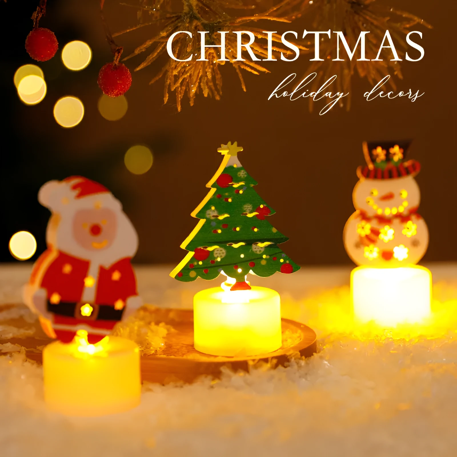 LED electronic candle light plastic decoration Santa Claus Christmas tree snowman bell design