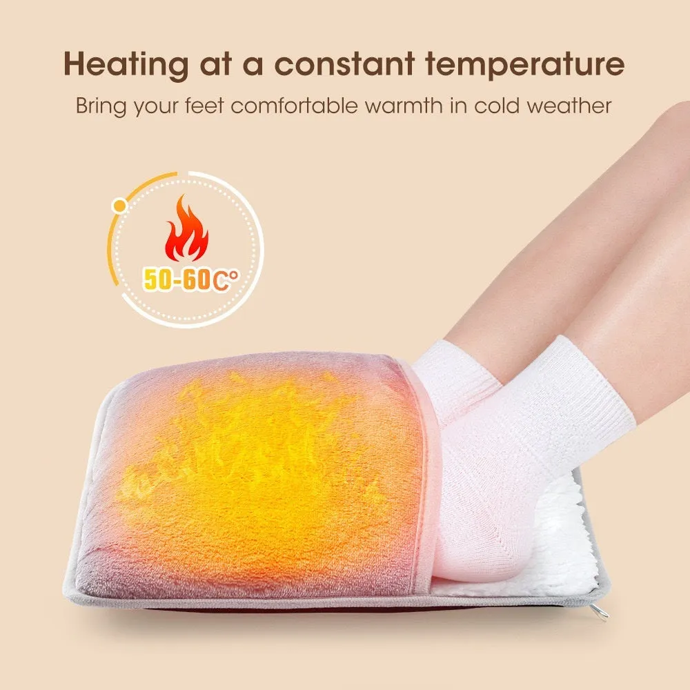 Grey USB heating feet warmer with cord and mechanical switch on floor