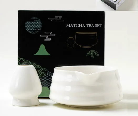 Ceramic matte tea whisk stand in Japanese style on a neutral background with a tea whisk placed upright inside the holder