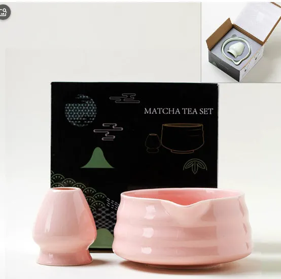 Ceramic matte tea whisk stand in Japanese style on a neutral background with a tea whisk placed upright inside the holder