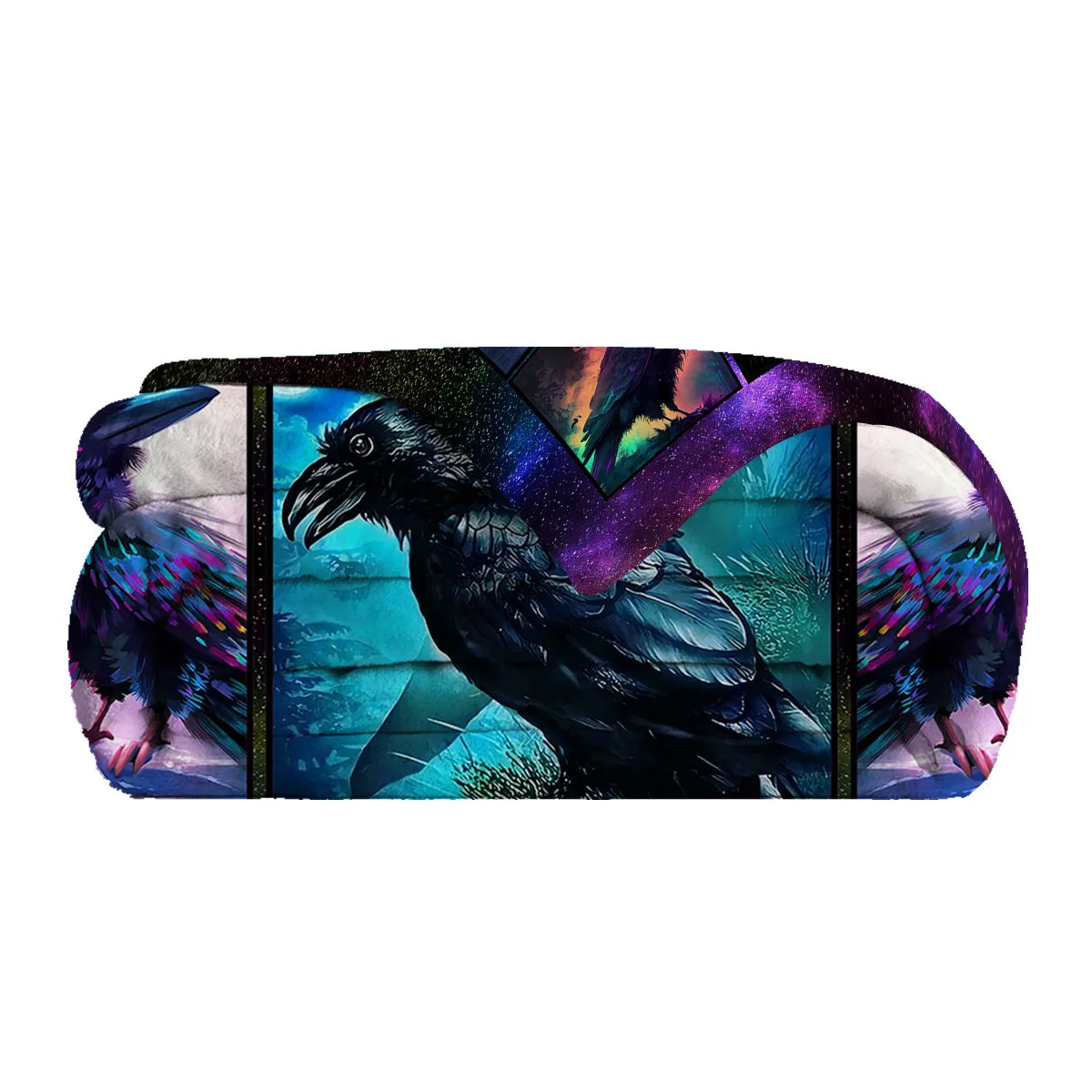 Flannel colourful raven print soft multifunctional throw blanket in multicoloured size options
