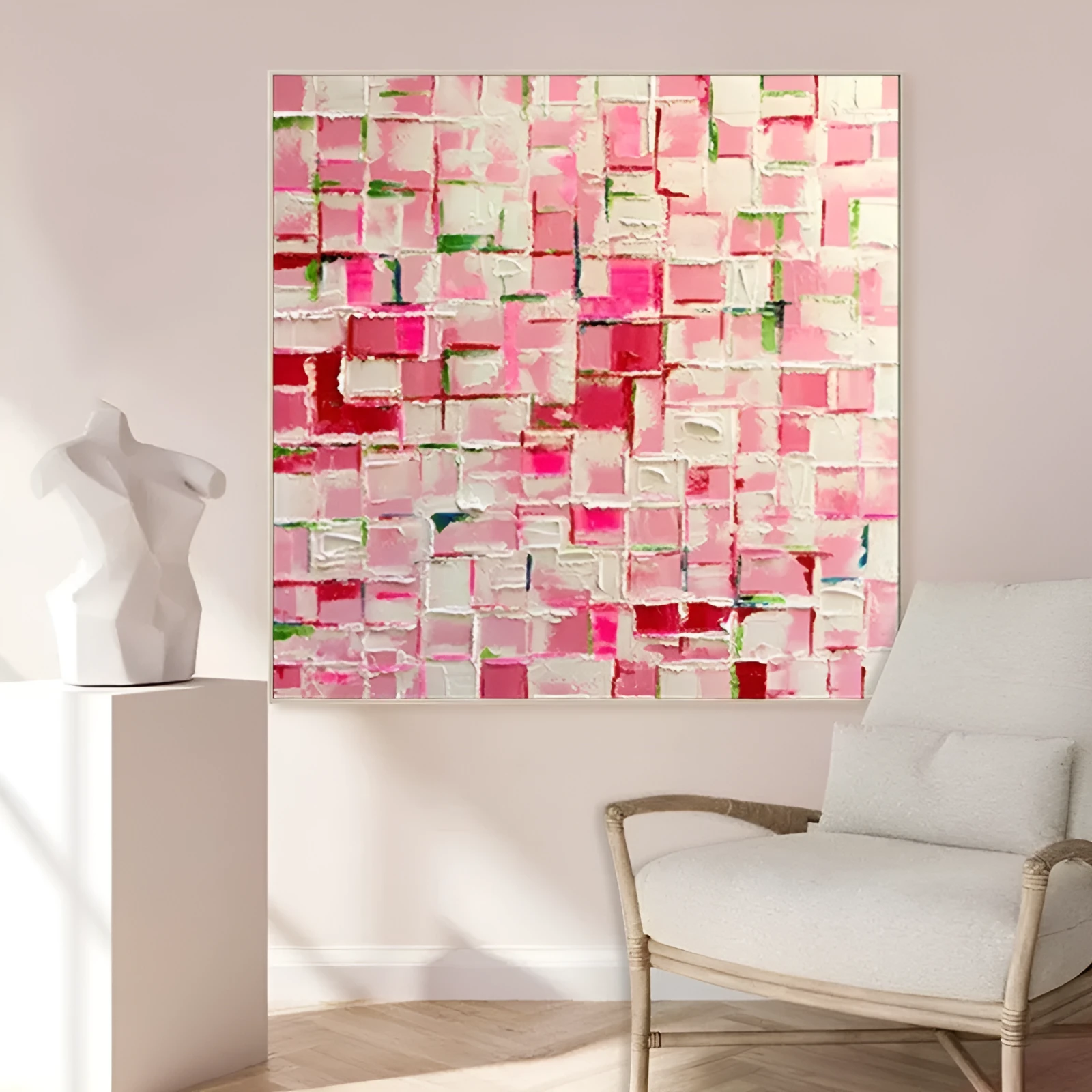 Hand painted modern abstract square oil painting on canvas, no frame, colourful design for kids room and home interior decor