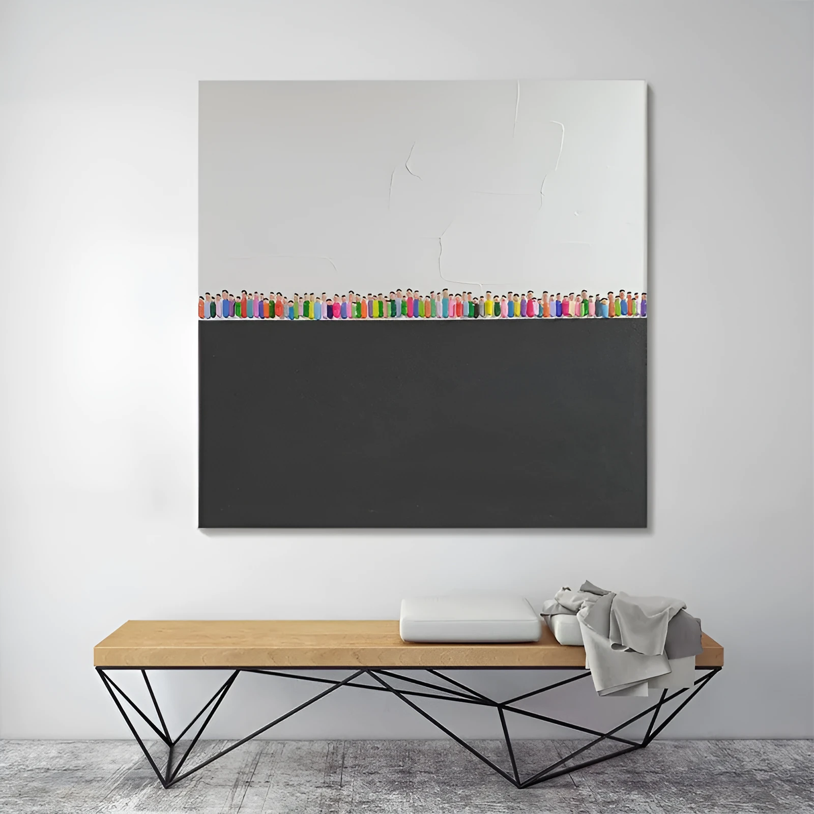 Modern abstract hand-painted oil painting on square canvas, texture character design, available in various sizes for living room wall art