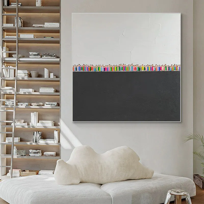 Modern abstract hand-painted oil painting on square canvas, texture character design, available in various sizes for living room wall art