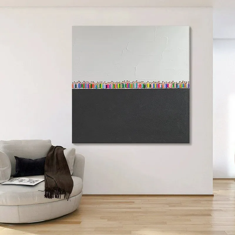 Modern abstract hand-painted oil painting on square canvas, texture character design, available in various sizes for living room wall art