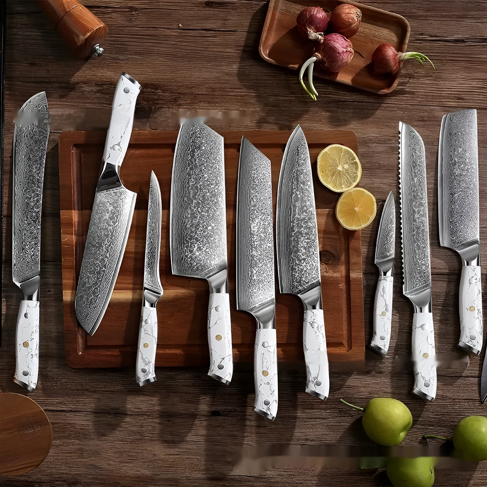 Damascus pattern VG10 steel combined chef's knife with 21cm blade and 11cm handle