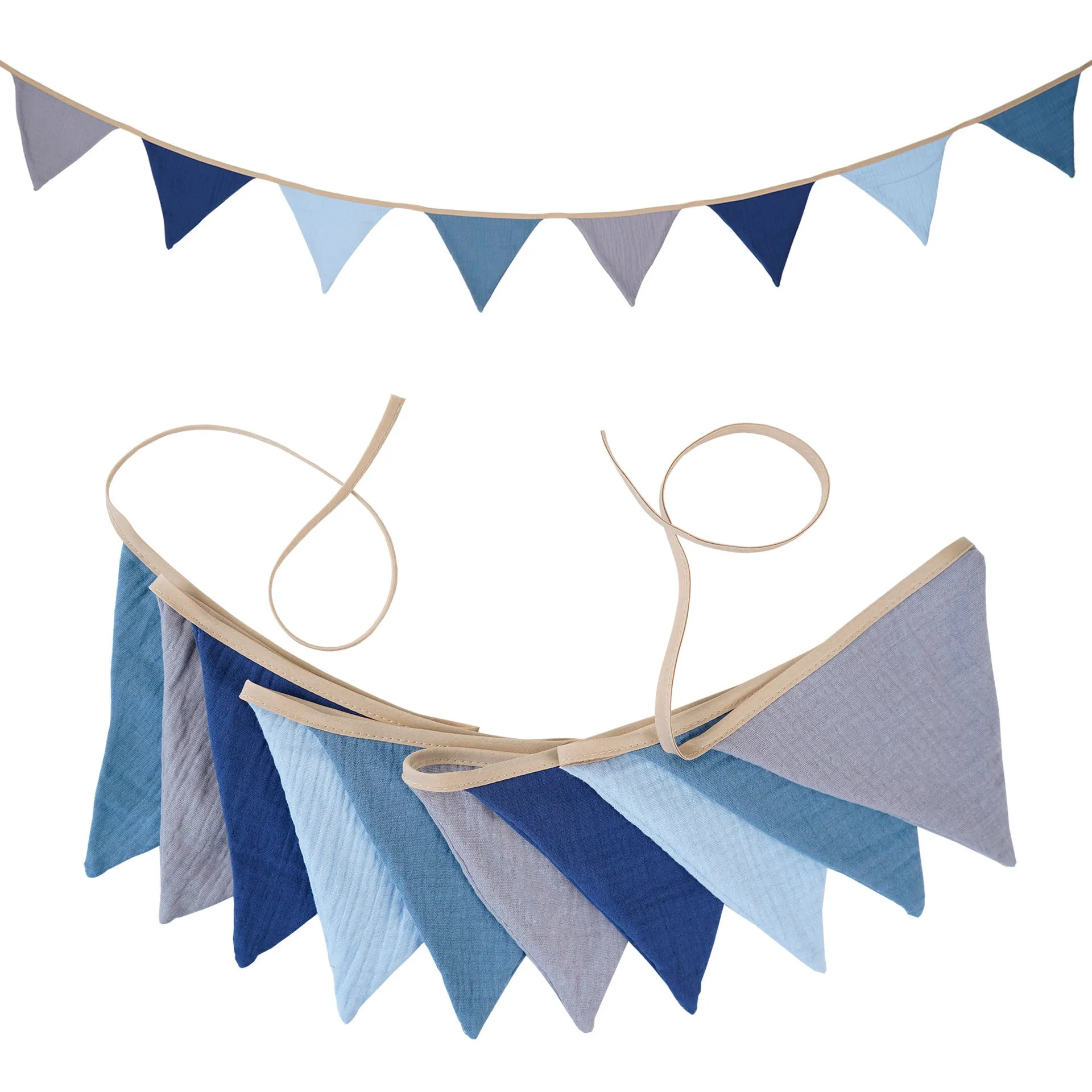 Double-layer cotton crepe pennant birthday decoration flag in Tiffany Blue 2.6 metre handmade banner