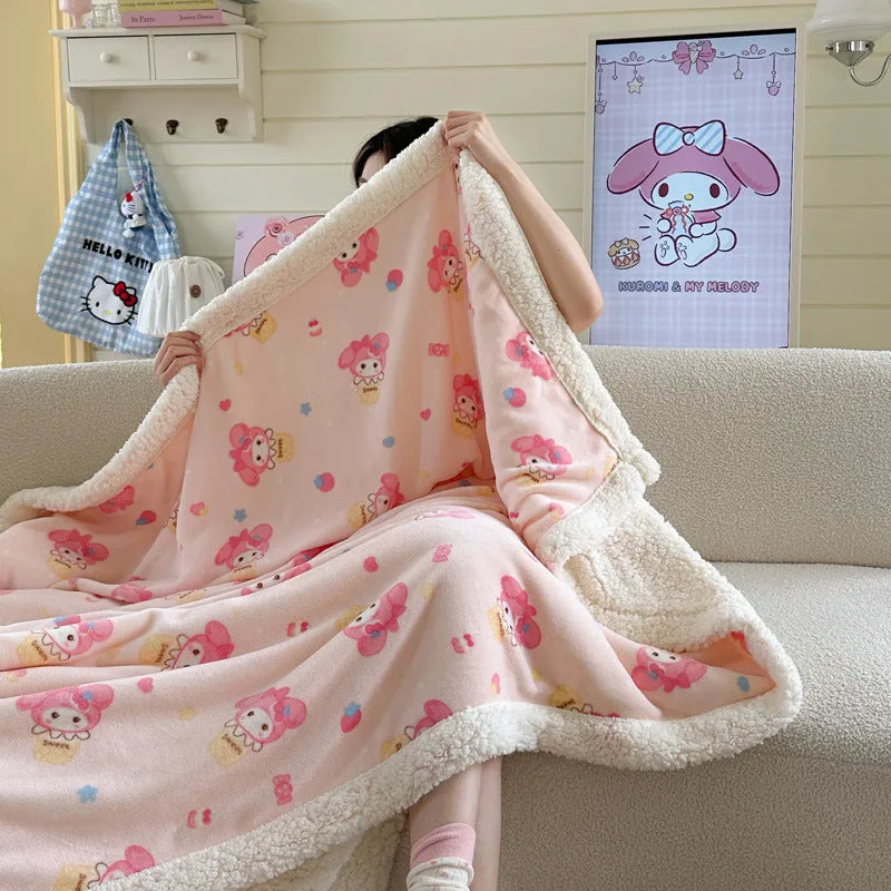 INS style double-layer polyester travel blanket with water milk cartoon anime design, available in sizes 70x100cm to 150x200cm