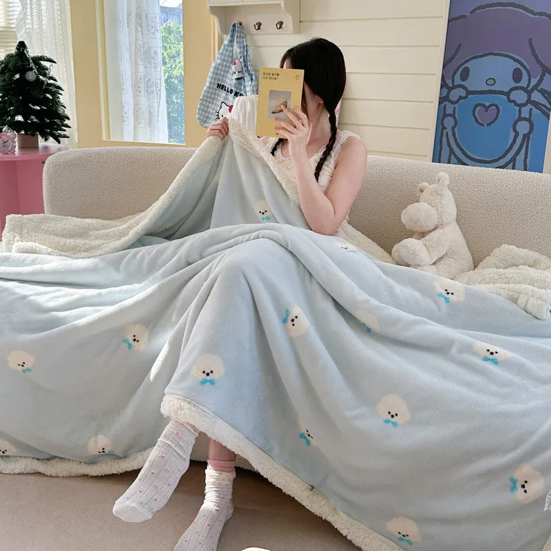 INS style double-layer polyester travel blanket with water milk cartoon anime design, available in sizes 70x100cm to 150x200cm