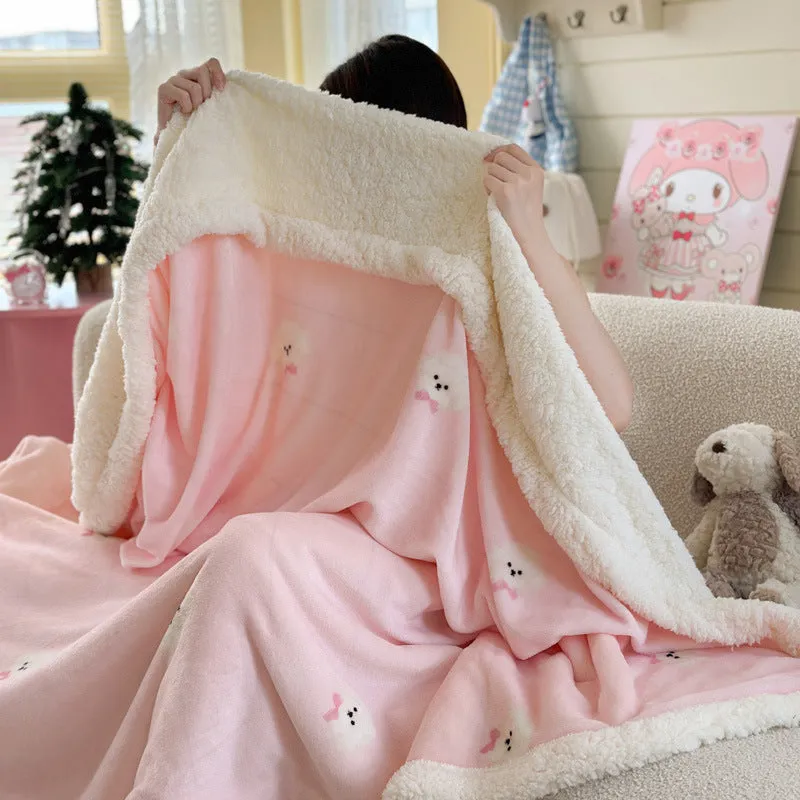 INS style double-layer polyester travel blanket with water milk cartoon anime design, available in sizes 70x100cm to 150x200cm