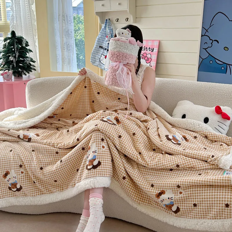 INS style double-layer polyester travel blanket with water milk cartoon anime design, available in sizes 70x100cm to 150x200cm