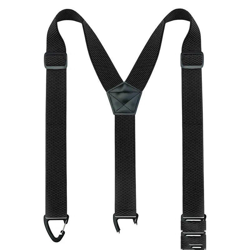 Triangle outdoor climbing hook strap in black, polyester elastic, 3.8 x 120cm, with plastic hook