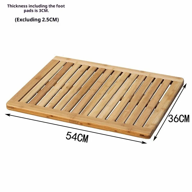 Rectangle bamboo bathroom foot pedal pad 54x36x4 cm in white right angle colour