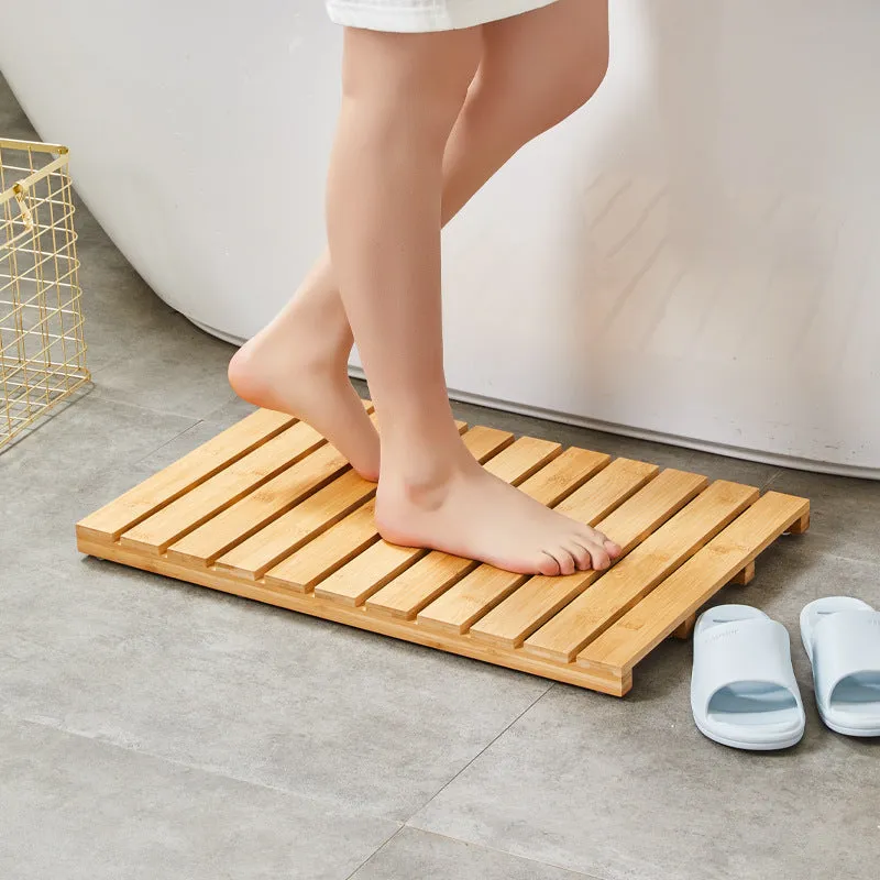 Rectangle bamboo bathroom foot pedal pad 54x36x4 cm in white right angle colour