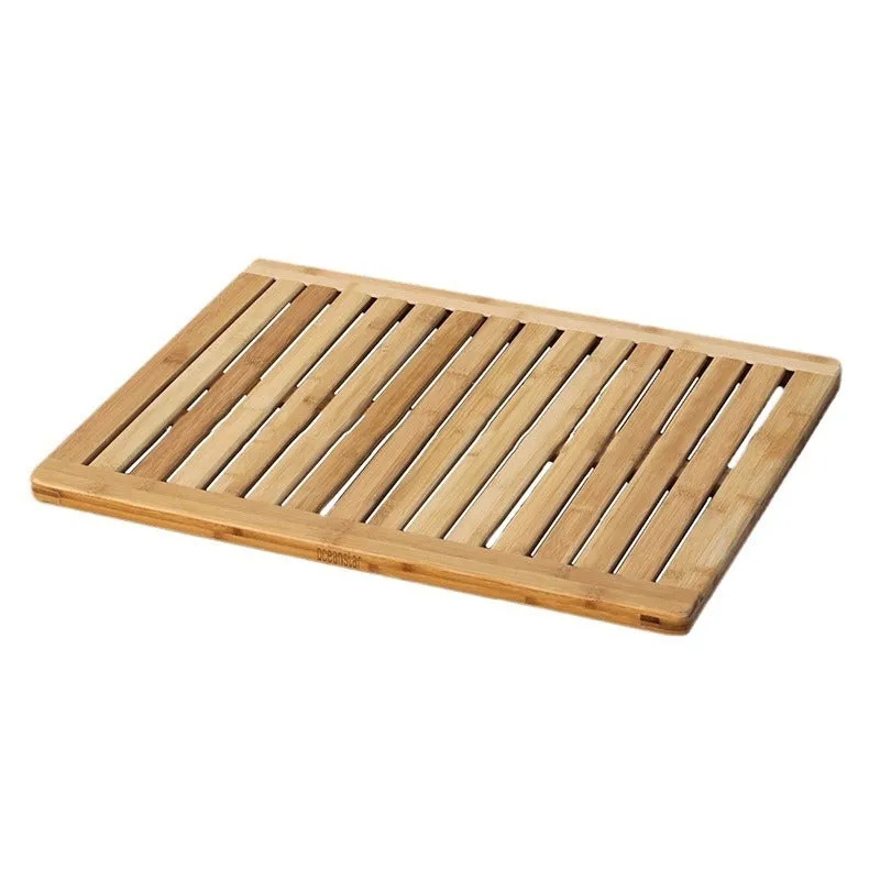 Rectangle bamboo bathroom foot pedal pad 54x36x4 cm in white right angle colour