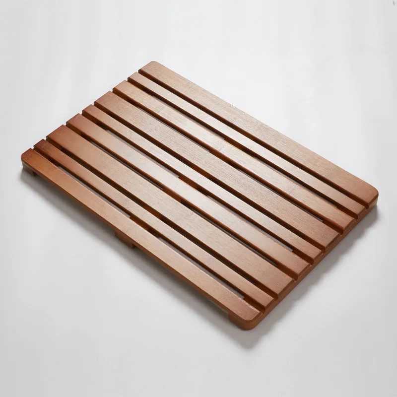 Rectangle bamboo bathroom foot pedal pad 54x36x4 cm in white right angle colour
