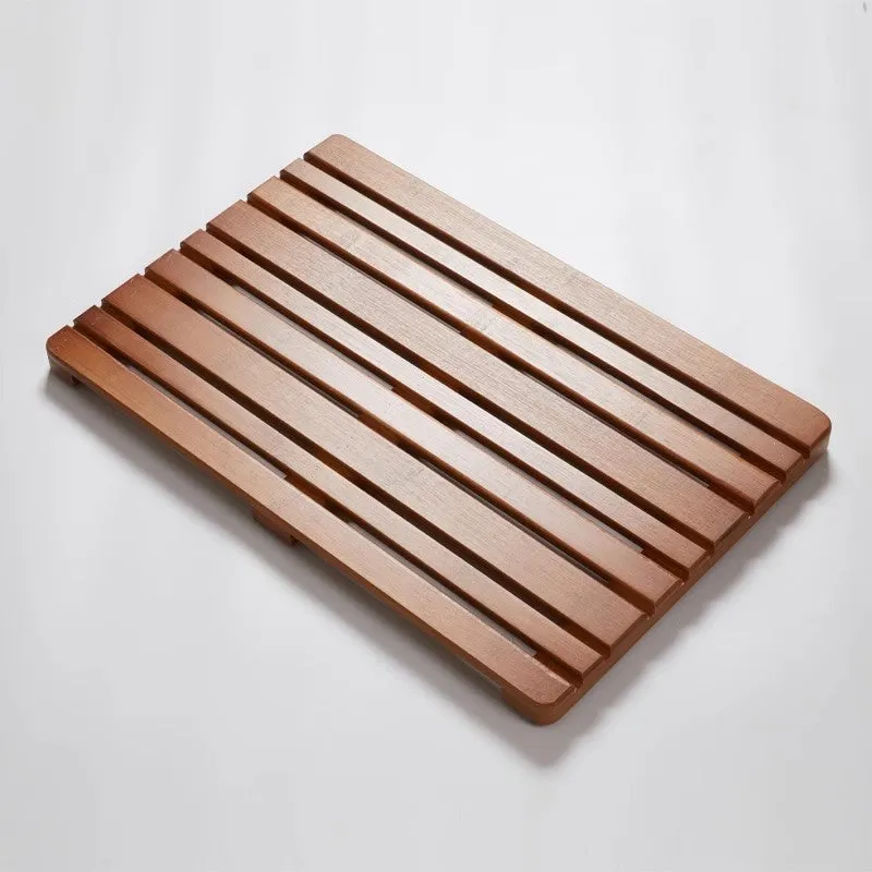 Rectangle bamboo bathroom foot pedal pad 54x36x4 cm in white right angle colour