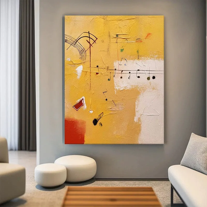 Handmade oil painting canvas wall art musical theme orange abstract rolled frameless unstretched for home living room decor
