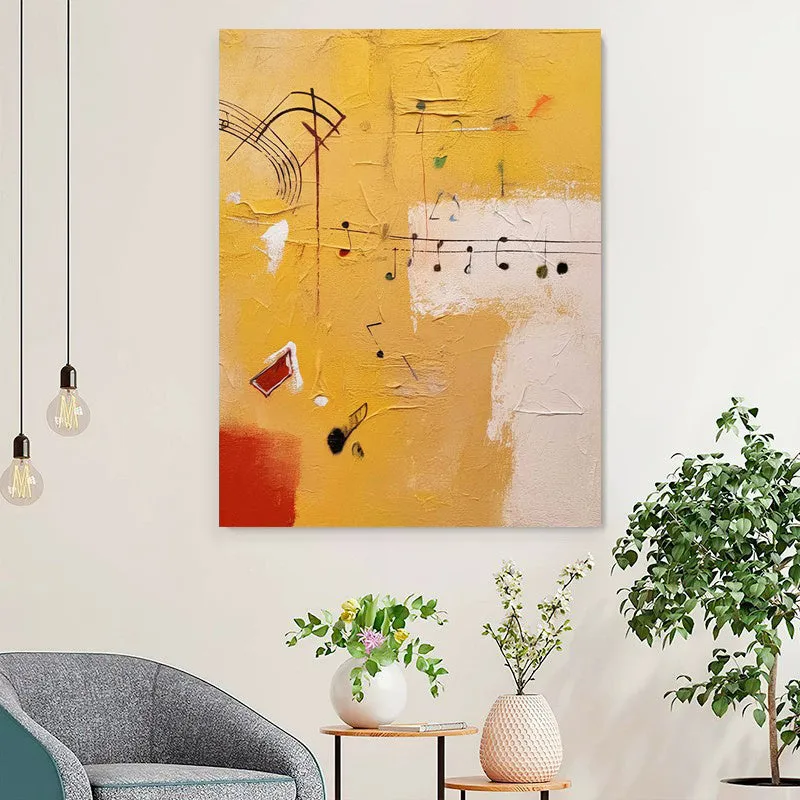 Handmade oil painting canvas wall art musical theme orange abstract rolled frameless unstretched for home living room decor