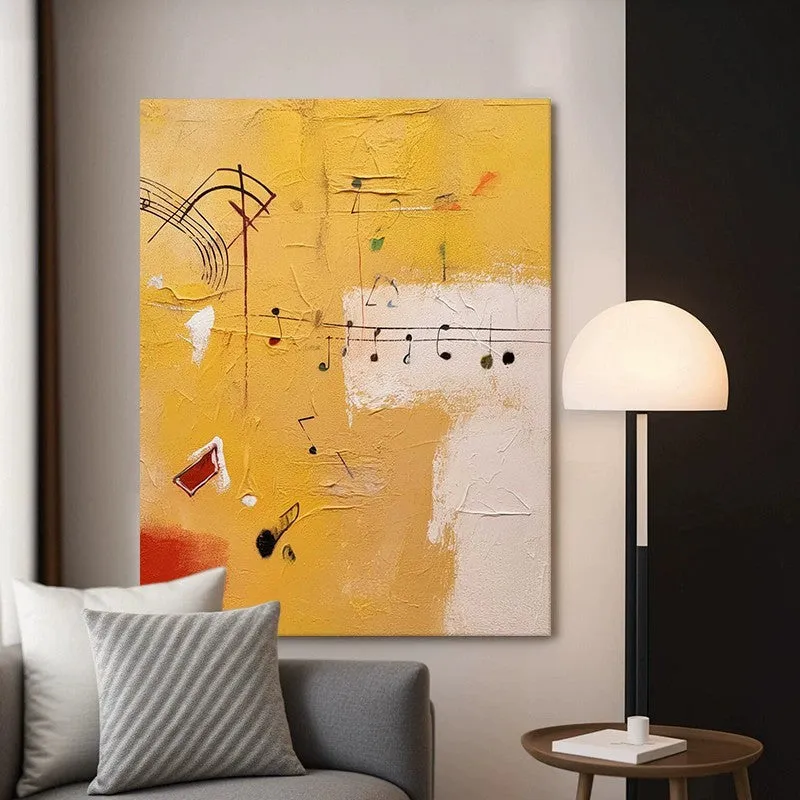 Handmade oil painting canvas wall art musical theme orange abstract rolled frameless unstretched for home living room decor