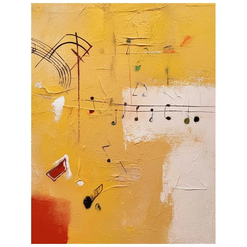 Handmade oil painting canvas wall art musical theme orange abstract rolled frameless unstretched for home living room decor