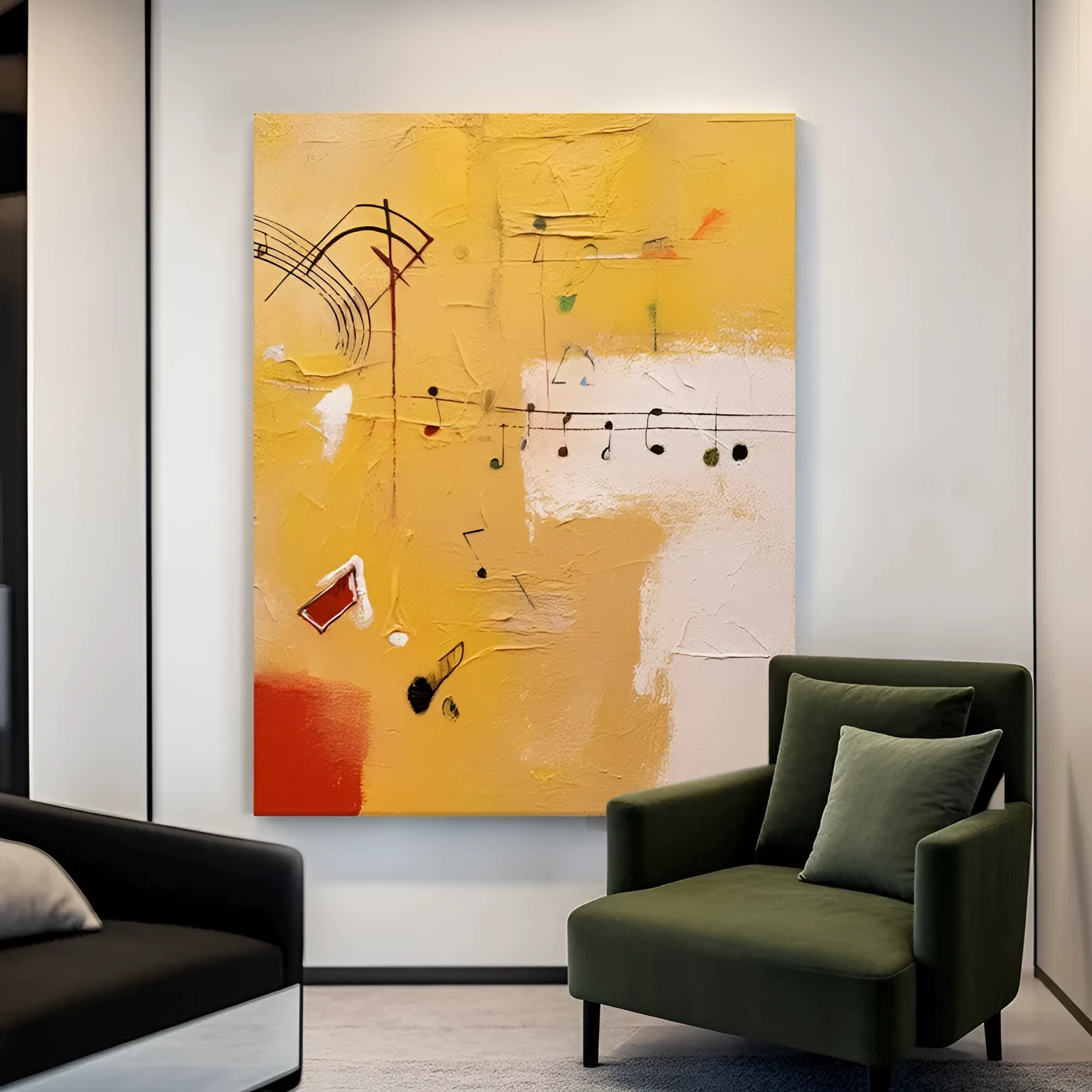 Handmade oil painting canvas wall art musical theme orange abstract rolled frameless unstretched for home living room decor
